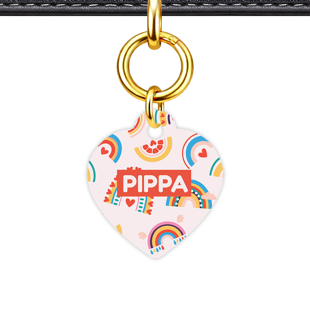 Happy Rainbow Hearts Heart Shape QR Smart Pet ID Tag - Front View