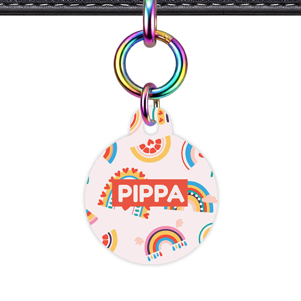 Happy Rainbow Hearts QR Smart Pet ID Tag