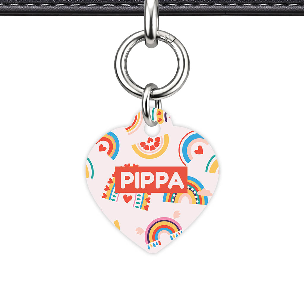 Happy Rainbow Hearts Classic Pet ID Tag - detail view