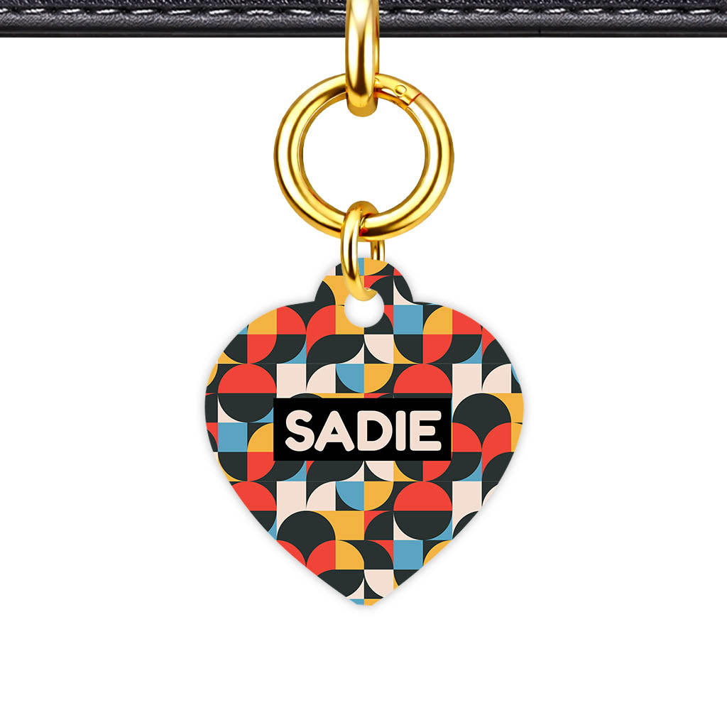Mid-Century Geo Pop Heart Shape QR Smart Pet ID Tag - Front View