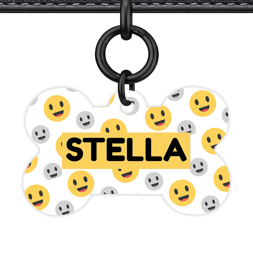 Happy Face Bone Shape QR Smart Pet ID Tag - Front View