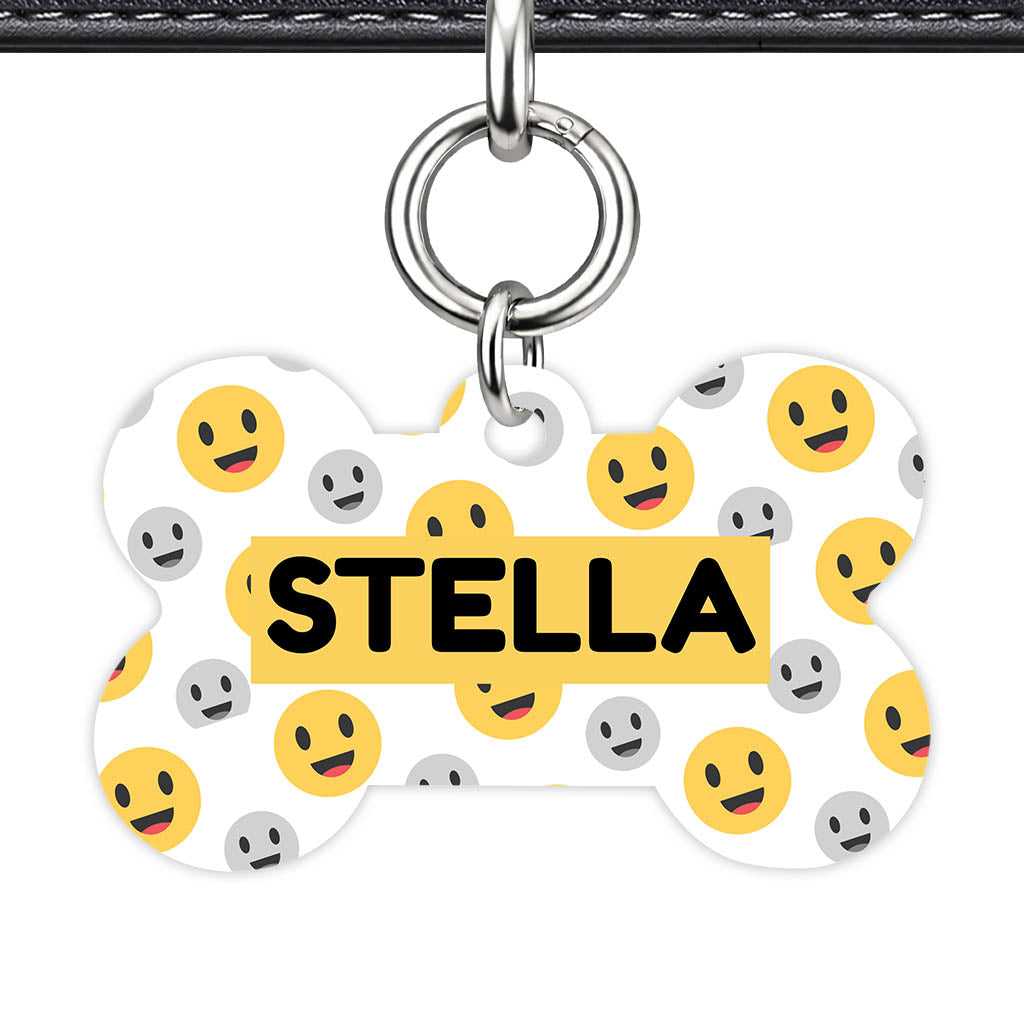 Happy Face Bone Shape QR Smart Pet ID Tag - Front View