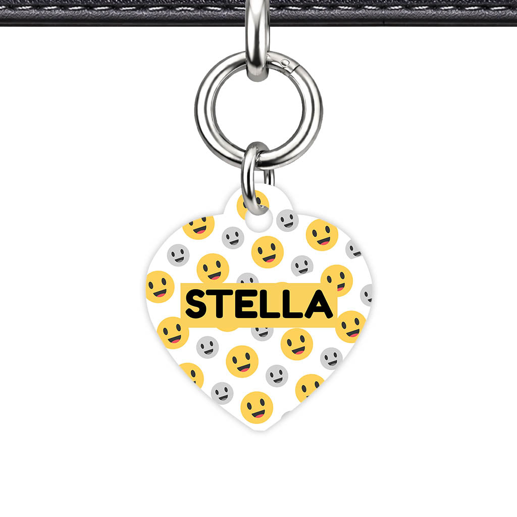 Happy Face Heart Shape QR Smart Pet ID Tag - Front View