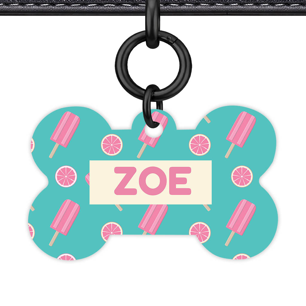 Pinky Popsicle Party Bone Shape QR Smart Pet ID Tag - Front View