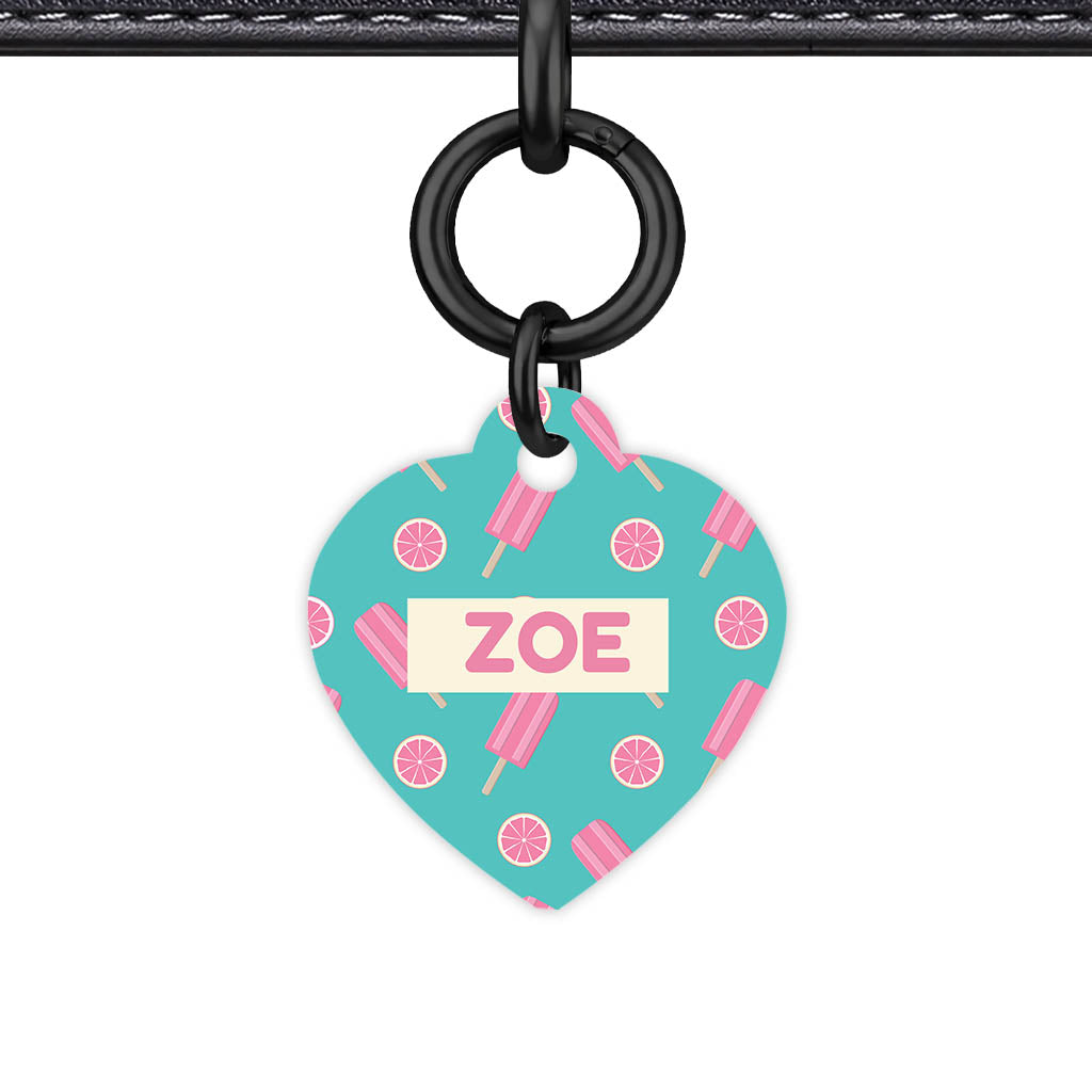 Pinky Popsicle Party Heart Shape QR Smart Pet ID Tag - Front View