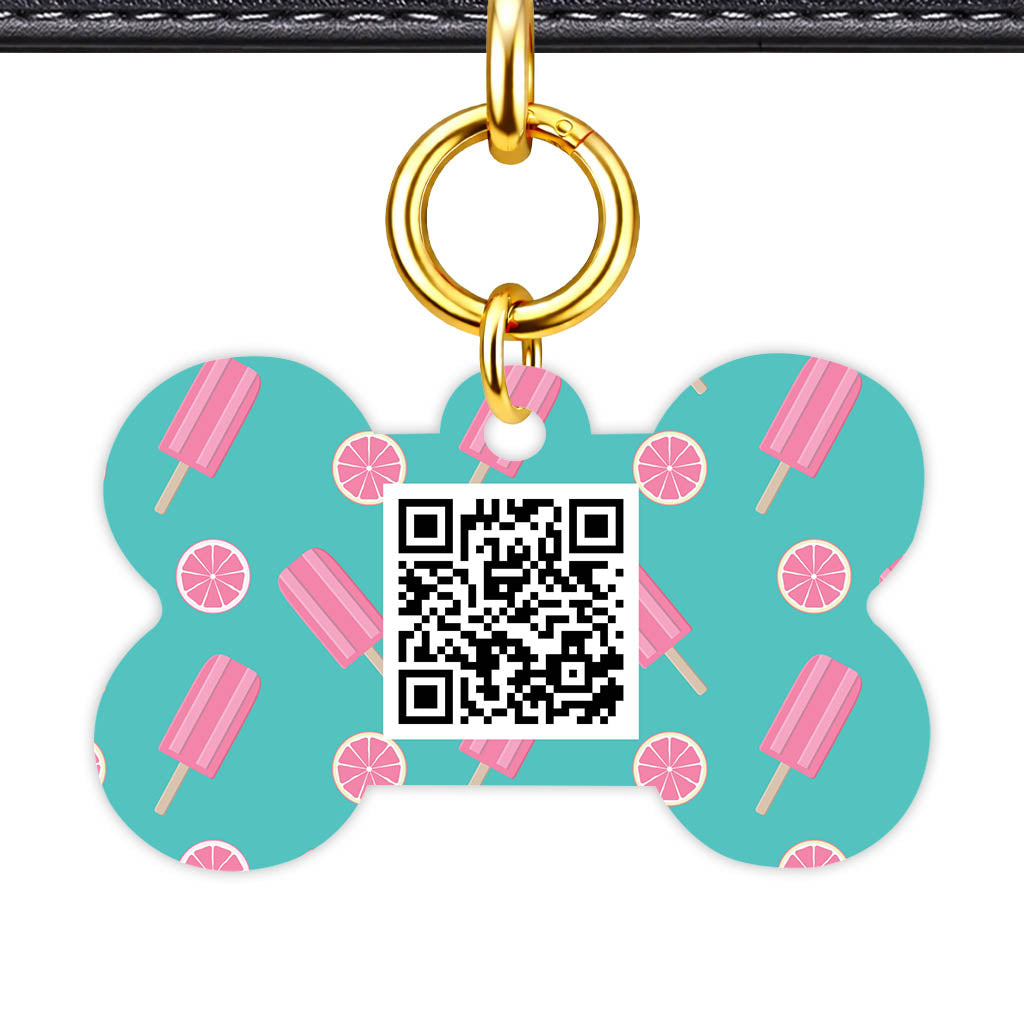 Pinky Popsicle Party Bone Shape QR Smart Pet ID Tag - Front View