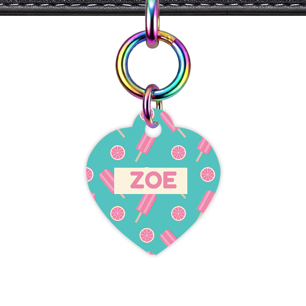 Pinky Popsicle Party Heart Shape QR Smart Pet ID Tag - Front View