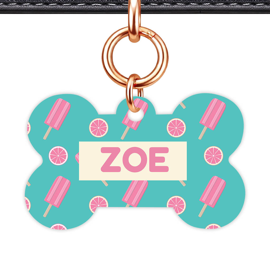 Pinky Popsicle Party Bone Shape QR Smart Pet ID Tag - Front View