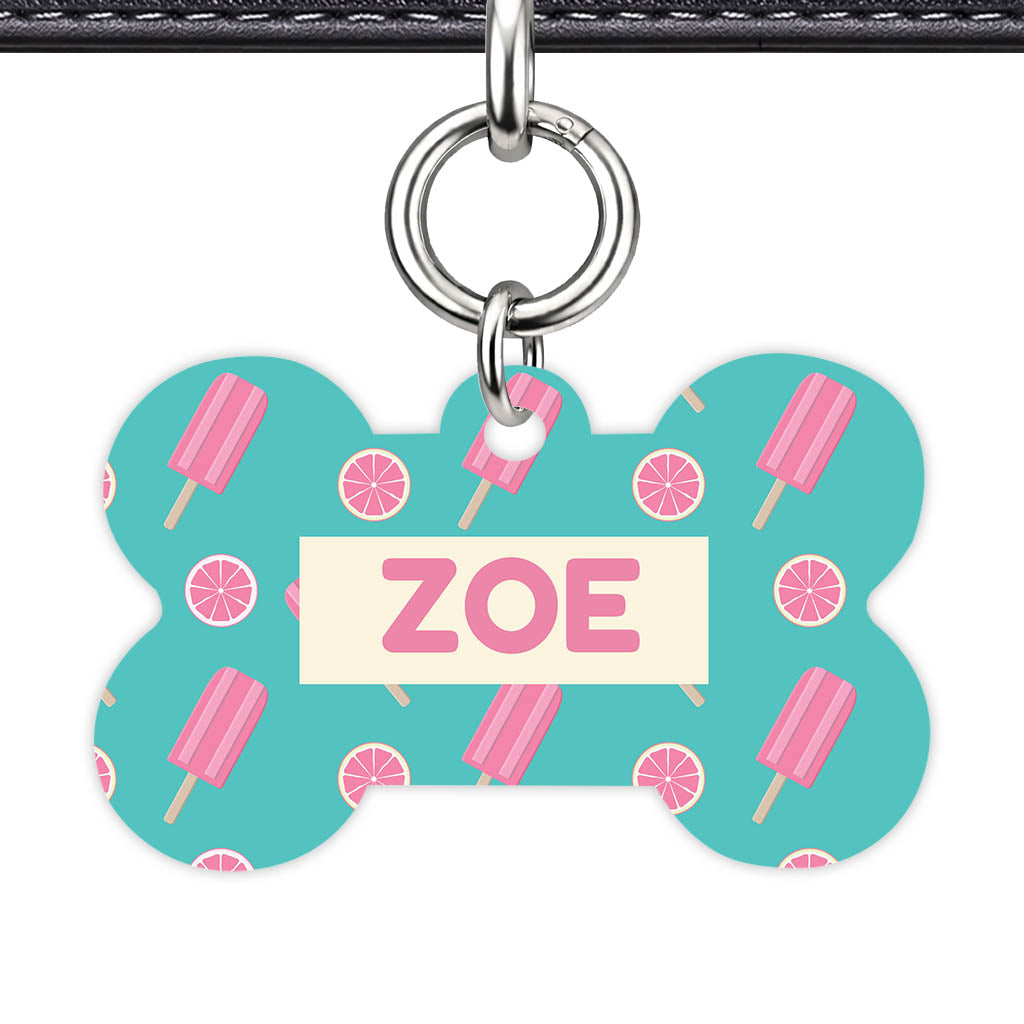 Pinky Popsicle Party Bone Shape QR Smart Pet ID Tag - Front View