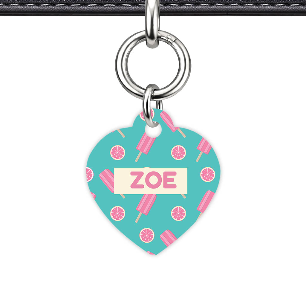 Pinky Popsicle Party Heart Shape QR Smart Pet ID Tag - Front View