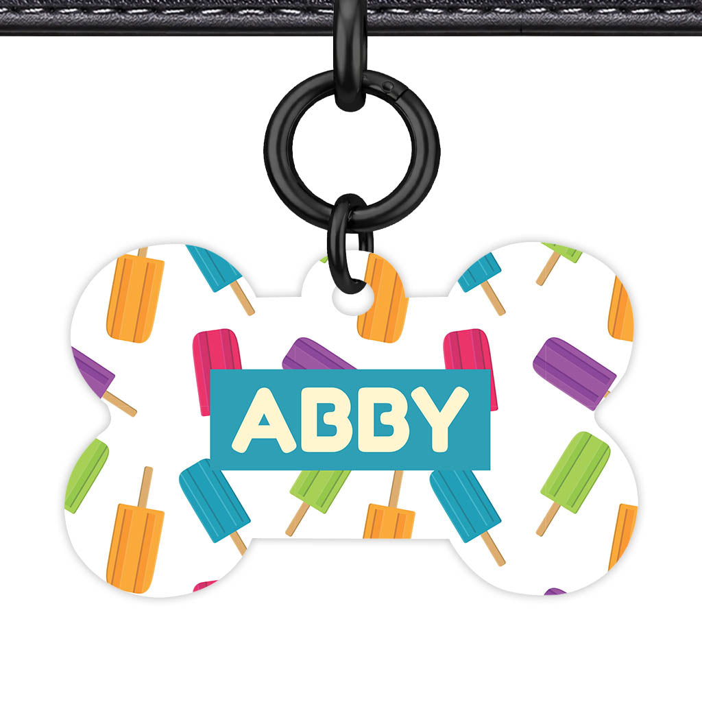 Rainbow Popsicle Parade Bone Shape QR Smart Pet ID Tag - Front View