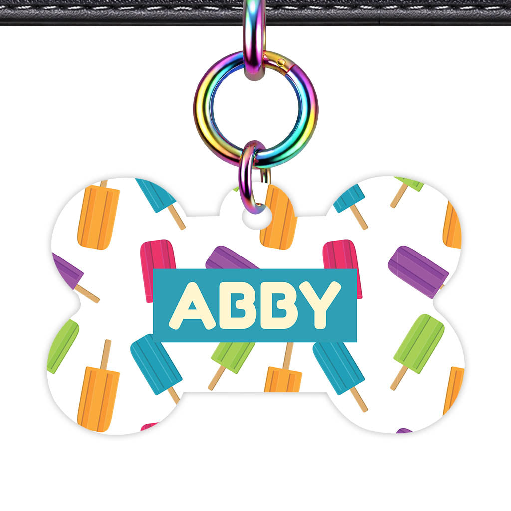 Rainbow Popsicle Parade Bone Shape QR Smart Pet ID Tag - Front View
