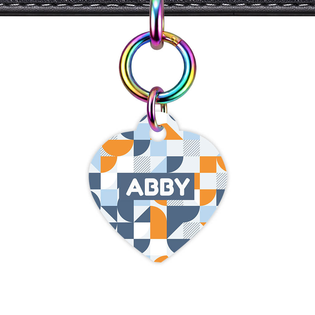 Modern Geo Patch Heart Shape QR Smart Pet ID Tag - Front View