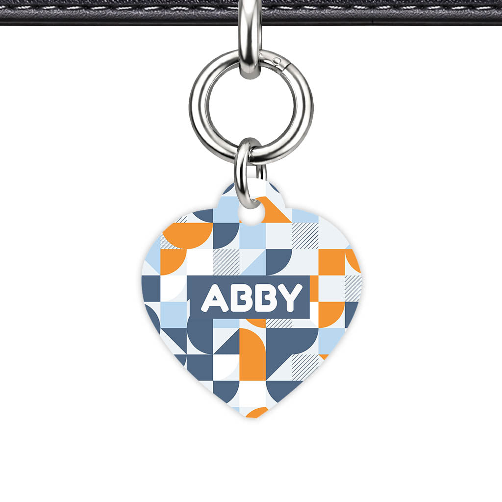 Modern Geo Patch Heart Shape QR Smart Pet ID Tag - Front View