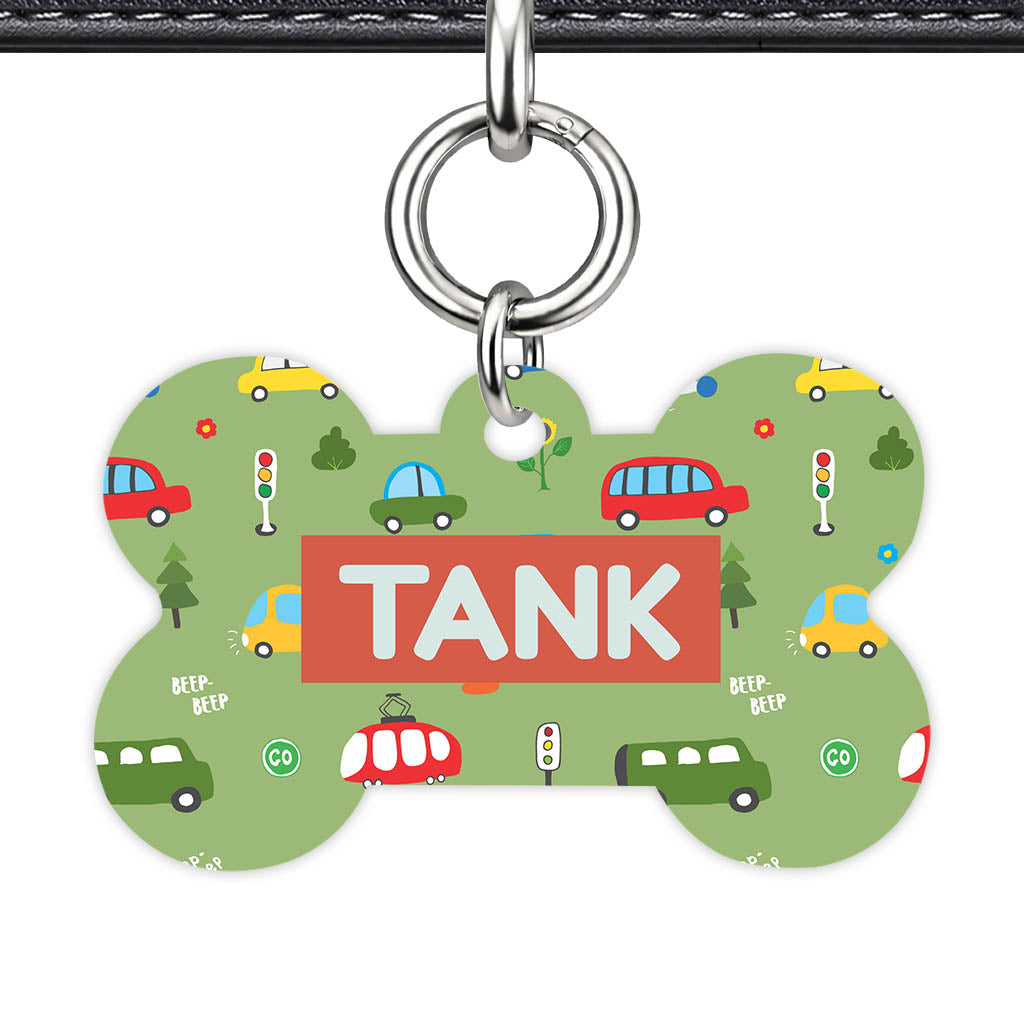 Busy Little Streets Bone Shape QR Smart Pet ID Tag - Front View