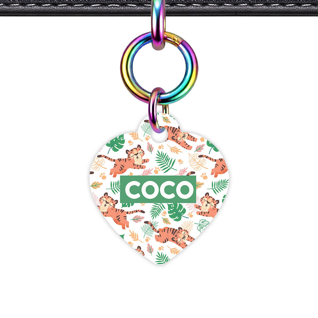 Jungle Tigers Heart Shape QR Smart Pet ID Tag - Front View
