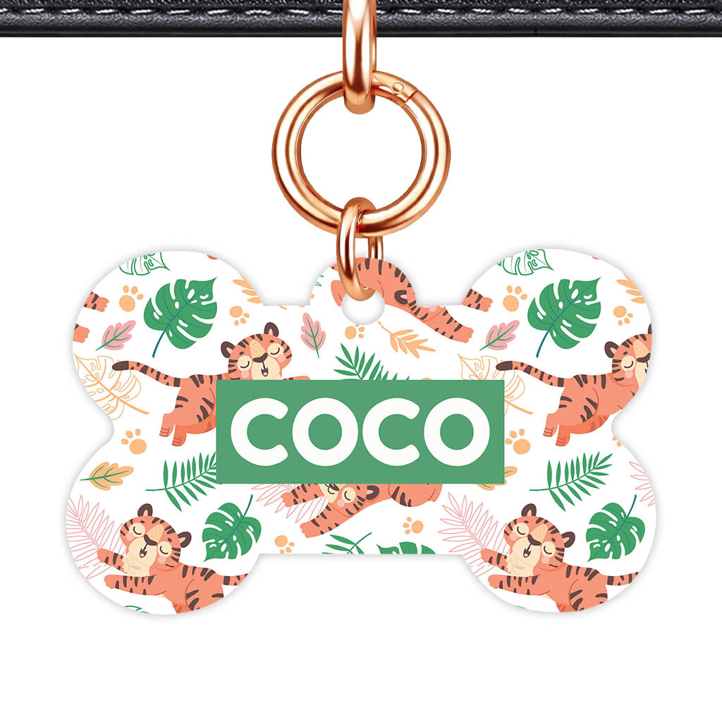 Jungle Tigers Bone Shape QR Smart Pet ID Tag - Front View