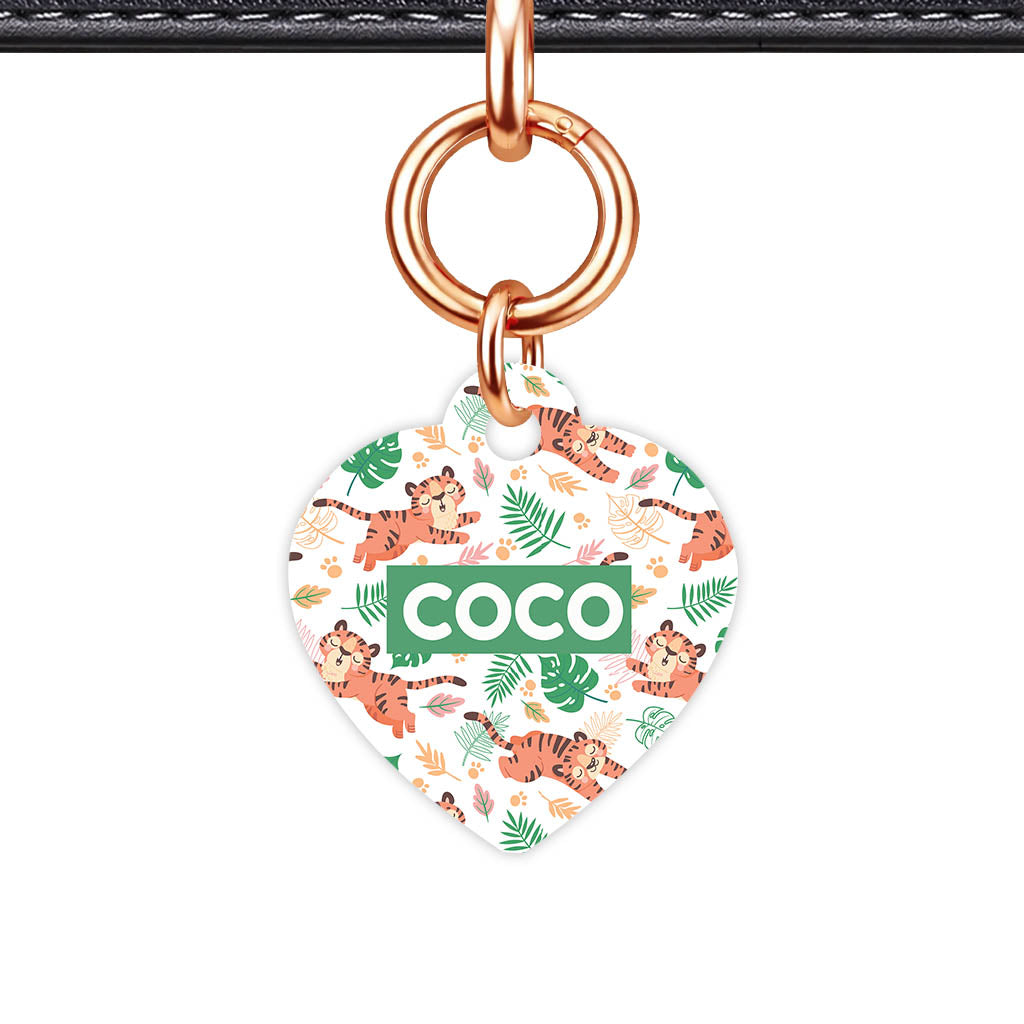Jungle Tigers Heart Shape QR Smart Pet ID Tag - Front View
