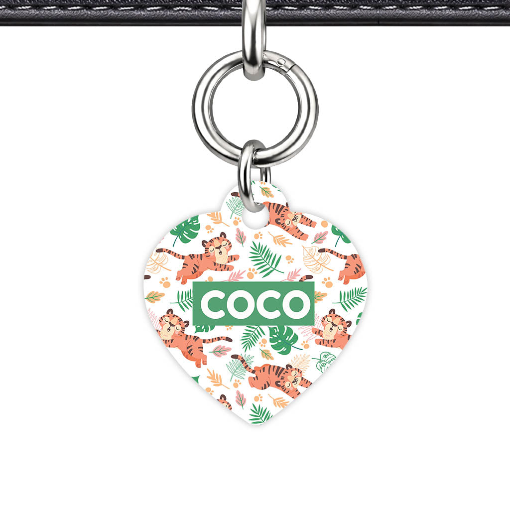 Jungle Tigers Heart Shape QR Smart Pet ID Tag - Front View