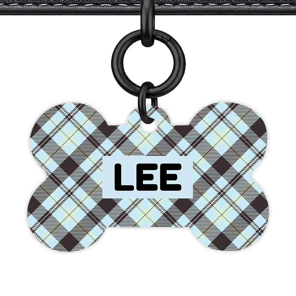 Soft Tartan Bone Shape QR Smart Pet ID Tag - Front View