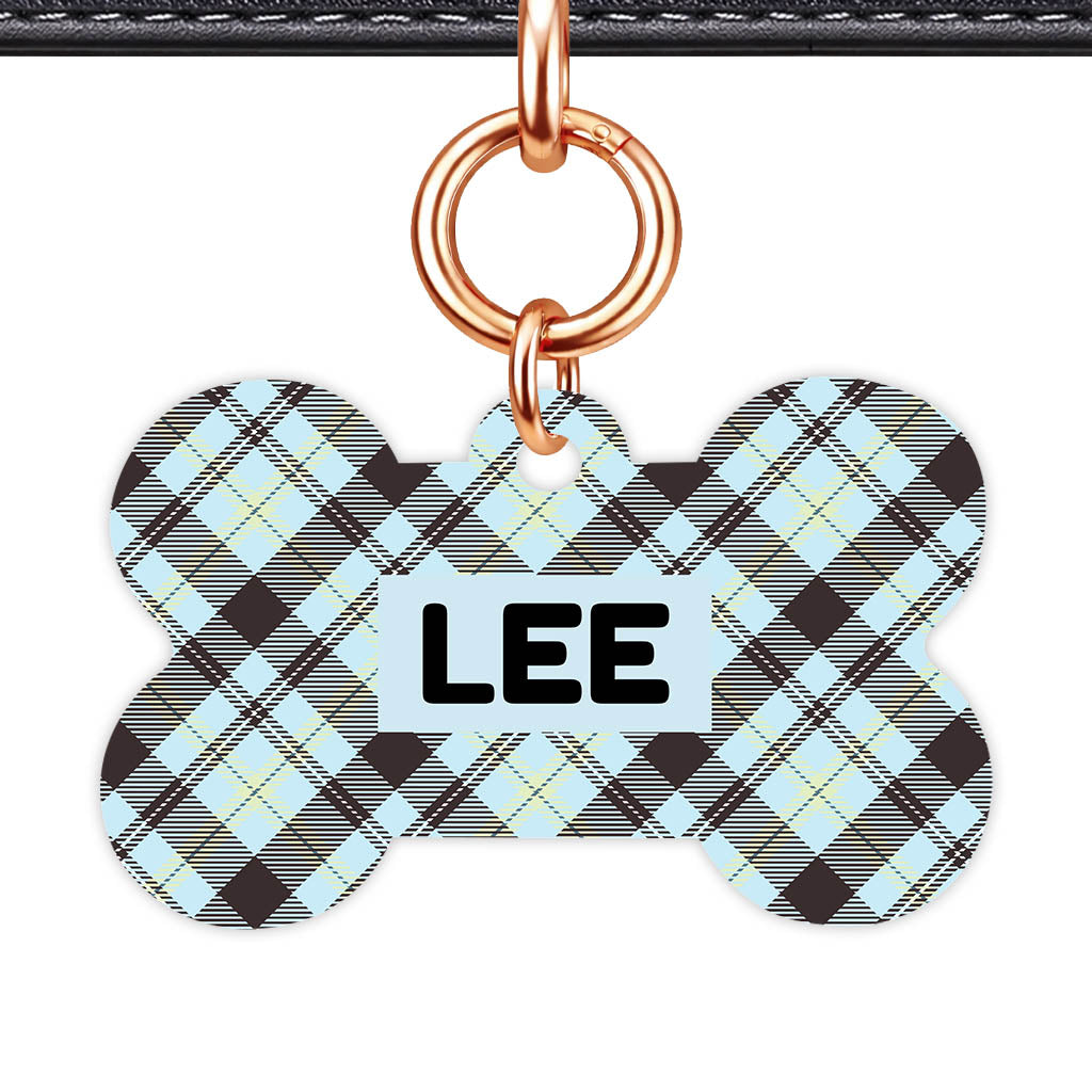 Soft Tartan Bone Shape QR Smart Pet ID Tag - Front View