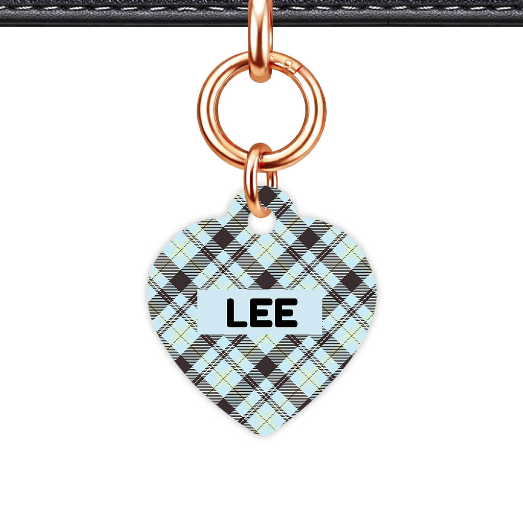Soft Tartan Heart Shape QR Smart Pet ID Tag - Front View