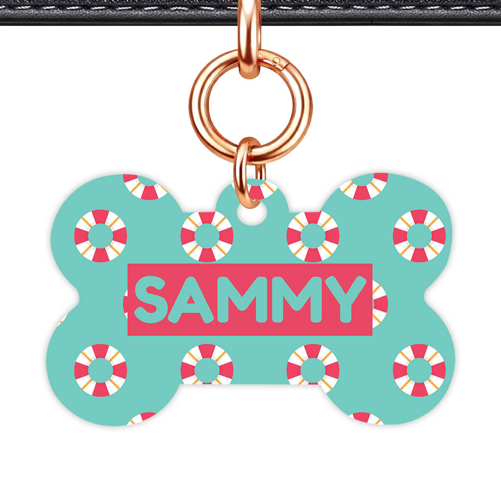 Pool Rings Bone Shape QR Smart Pet ID Tag - Front View