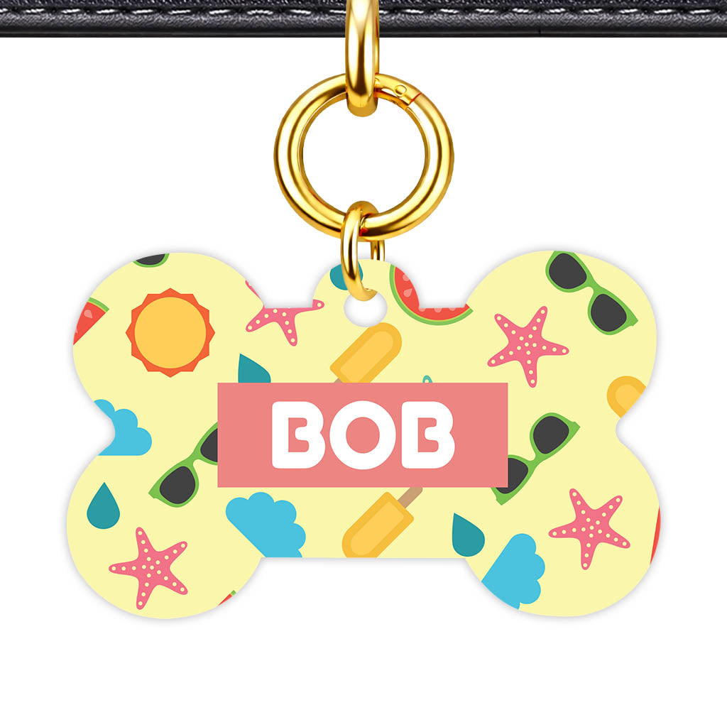 Summer Chaos Bone Shape QR Smart Pet ID Tag - Front View
