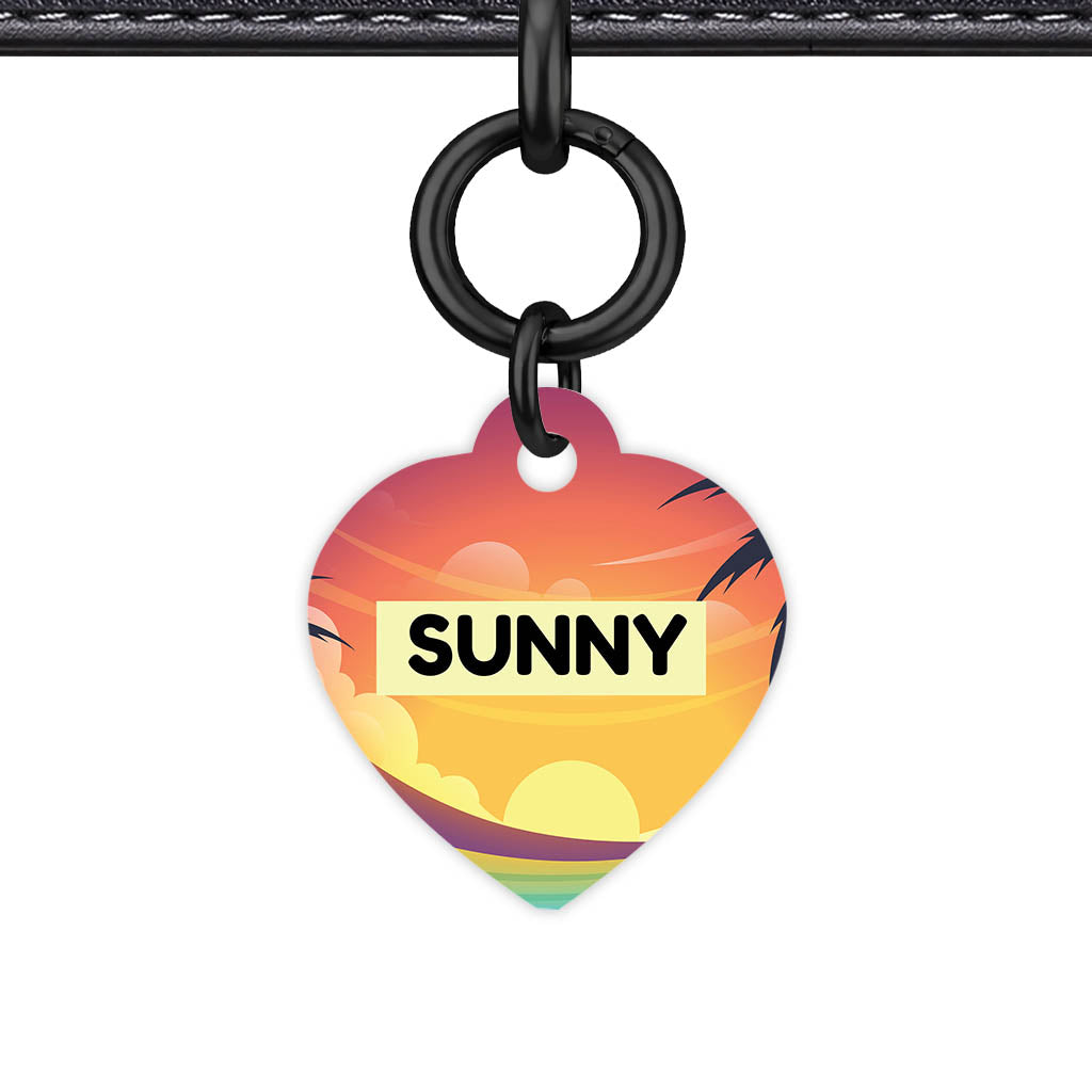 Sunset Palms Heart Shape QR Smart Pet ID Tag - Front View