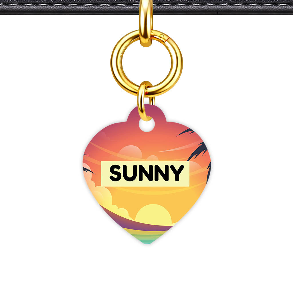 Sunset Palms Heart Shape QR Smart Pet ID Tag - Front View