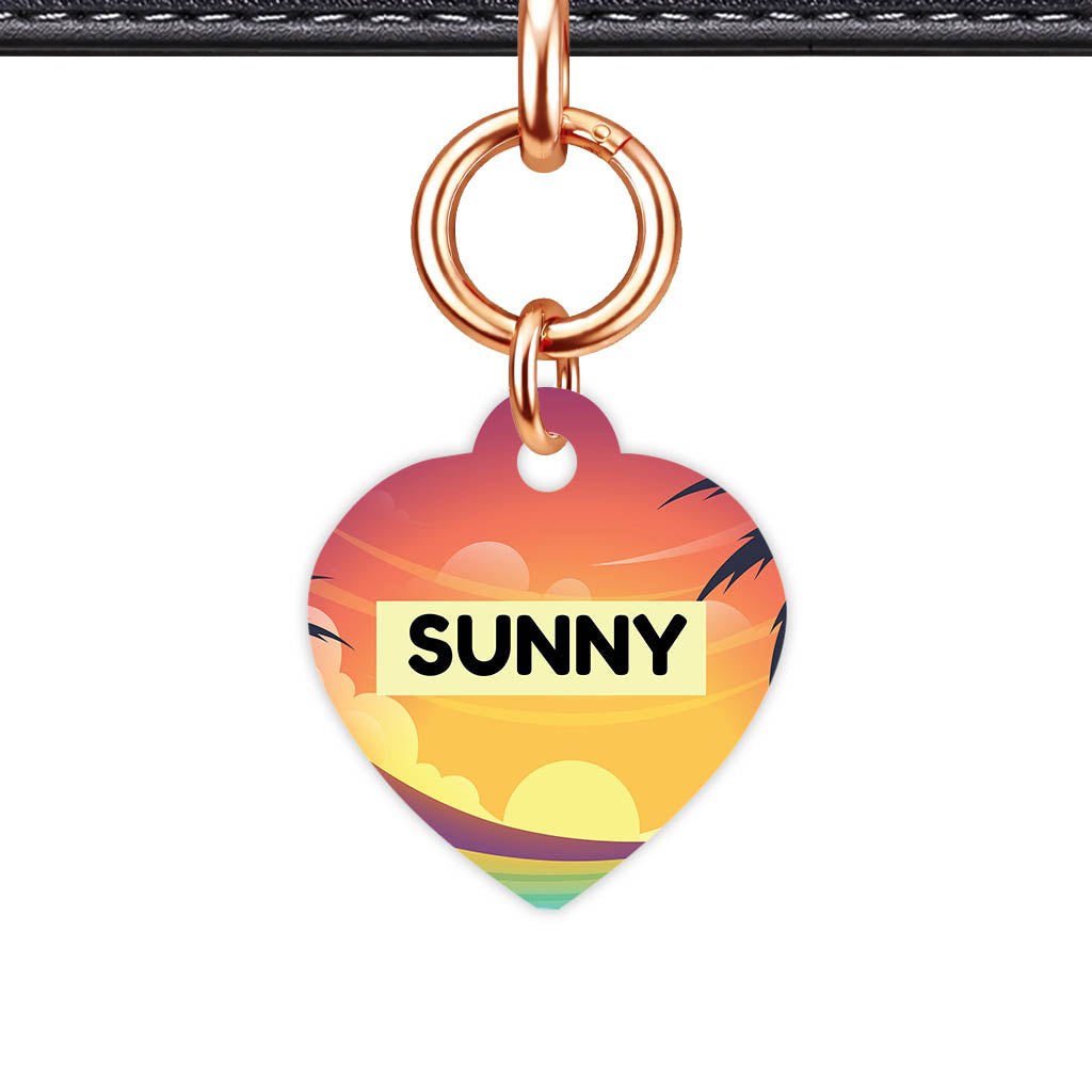 Sunset Palms Heart Shape QR Smart Pet ID Tag - Front View