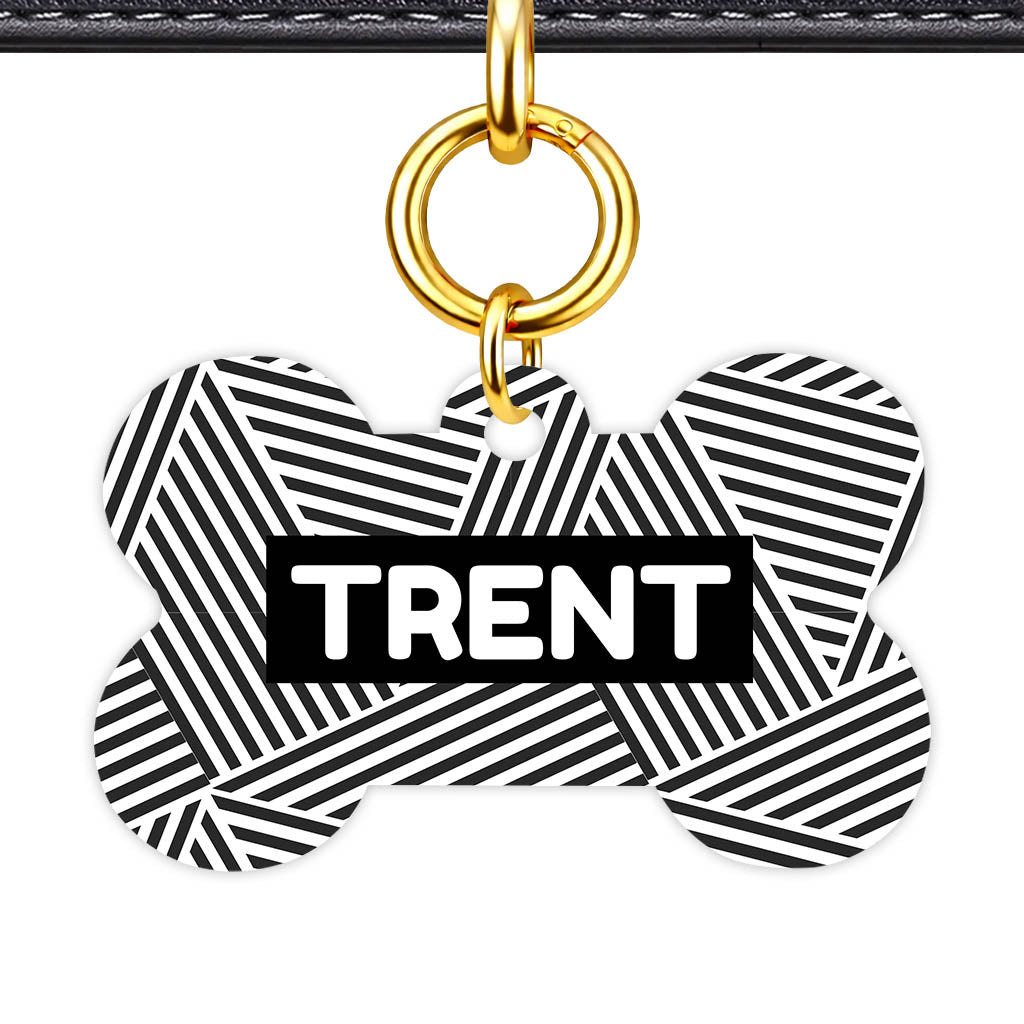 Graphic Lines Bone Shape QR Smart Pet ID Tag - Front View