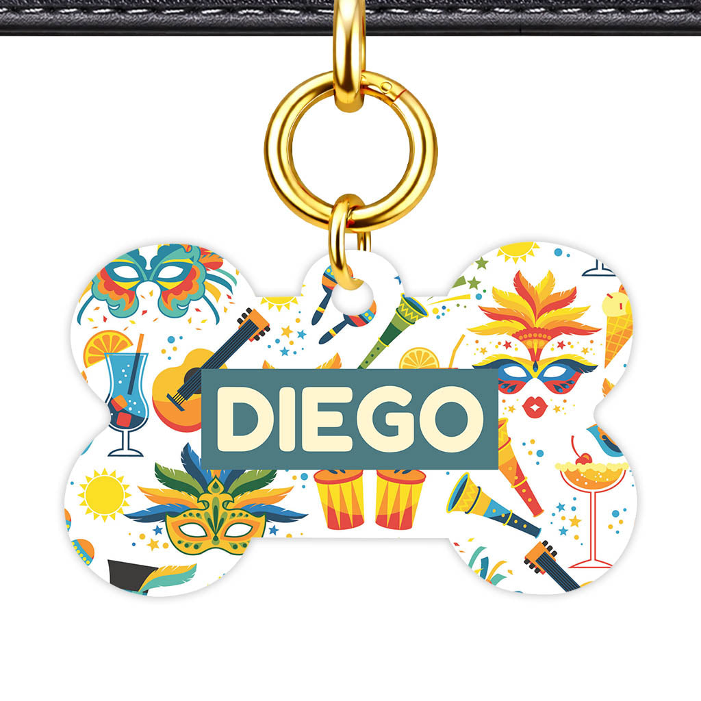 Fiesta Vibes Bone Shape QR Smart Pet ID Tag - Front View