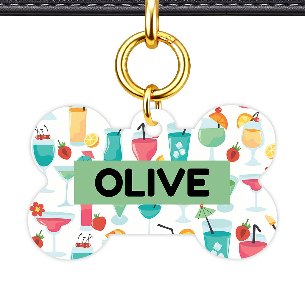 Cocktail Club Bone Shape QR Smart Pet ID Tag - Front View