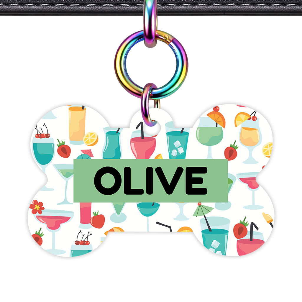 Cocktail Club Bone Shape QR Smart Pet ID Tag - Front View