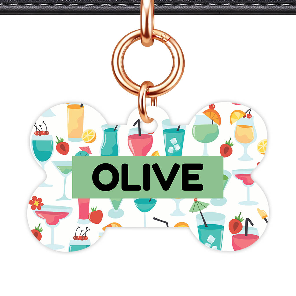 Cocktail Club Bone Shape QR Smart Pet ID Tag - Front View