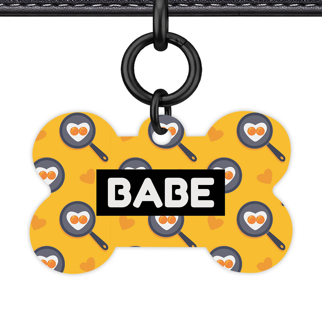 Breakfast Time Bone Shape QR Smart Pet ID Tag - Front View