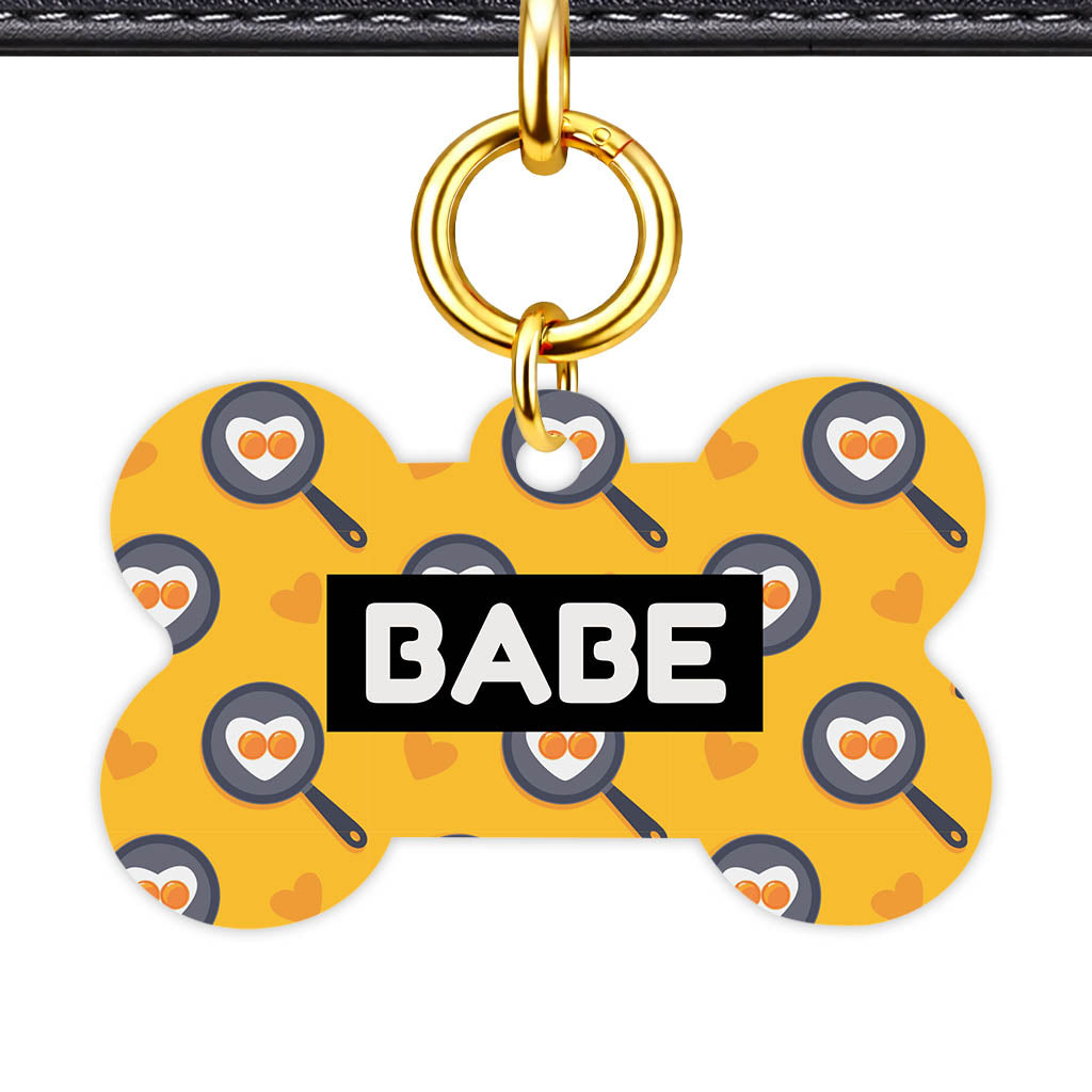 Breakfast Time Bone Shape QR Smart Pet ID Tag - Front View