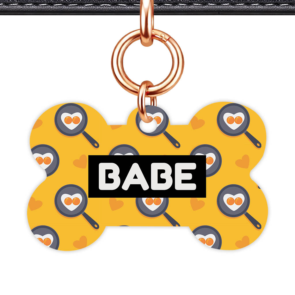 Breakfast Time Bone Shape QR Smart Pet ID Tag - Front View