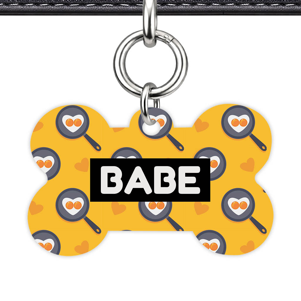 Breakfast Time Bone Shape QR Smart Pet ID Tag - Front View