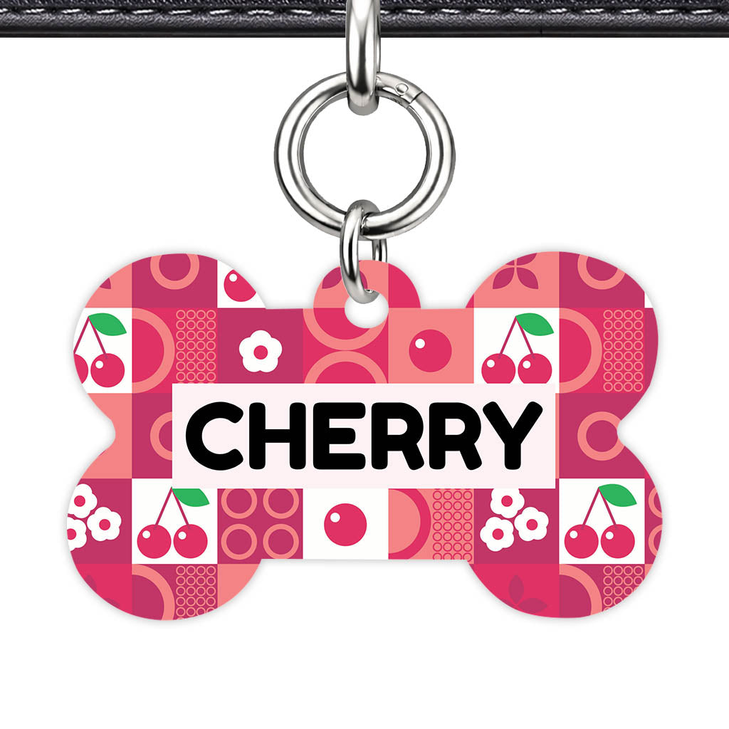 Cherry Pop Bone Shape QR Smart Pet ID Tag - Front View
