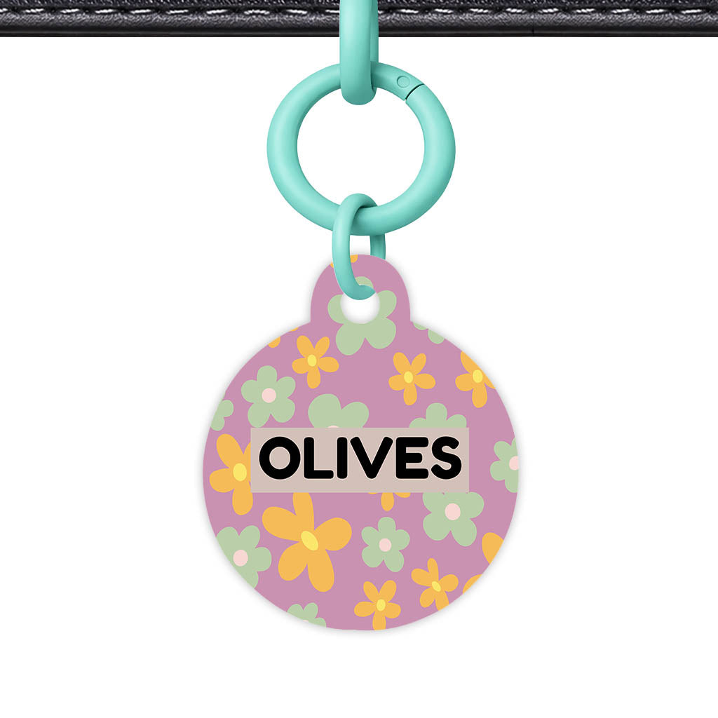 Retro Blooms QR Smart Pet Id Tag Tag (Dog Tag & Cat Tag)