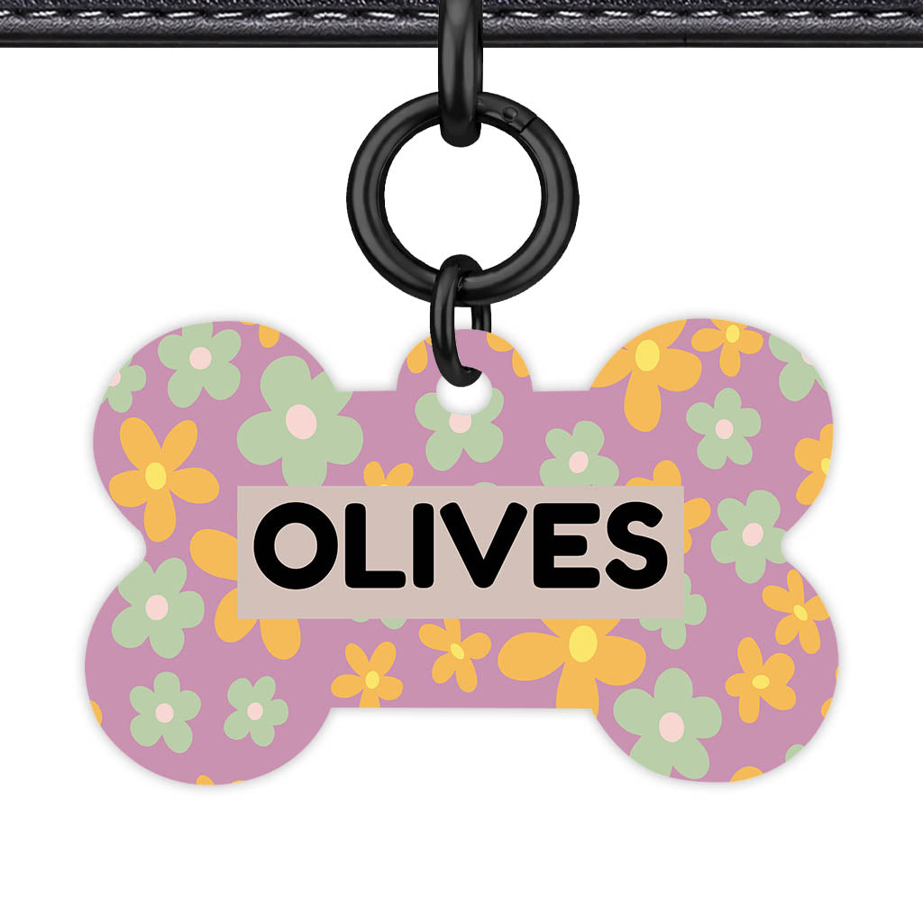 Retro Blooms QR Smart Pet Id Tag Tag (Dog Tag & Cat Tag)