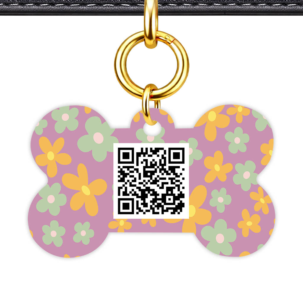 Retro Blooms QR Smart Pet Id Tag Tag (Dog Tag & Cat Tag)