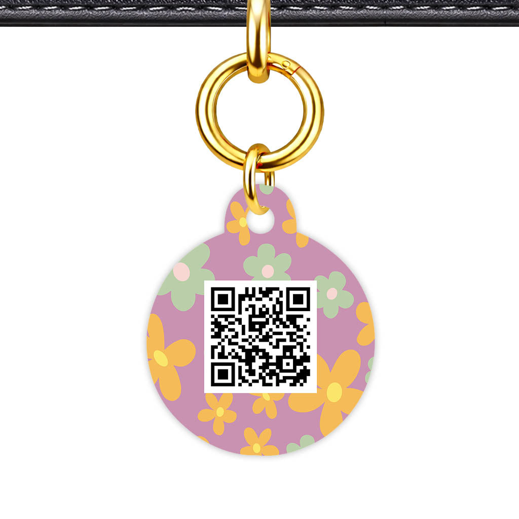 Retro Blooms QR Smart Pet Id Tag Tag (Dog Tag & Cat Tag)