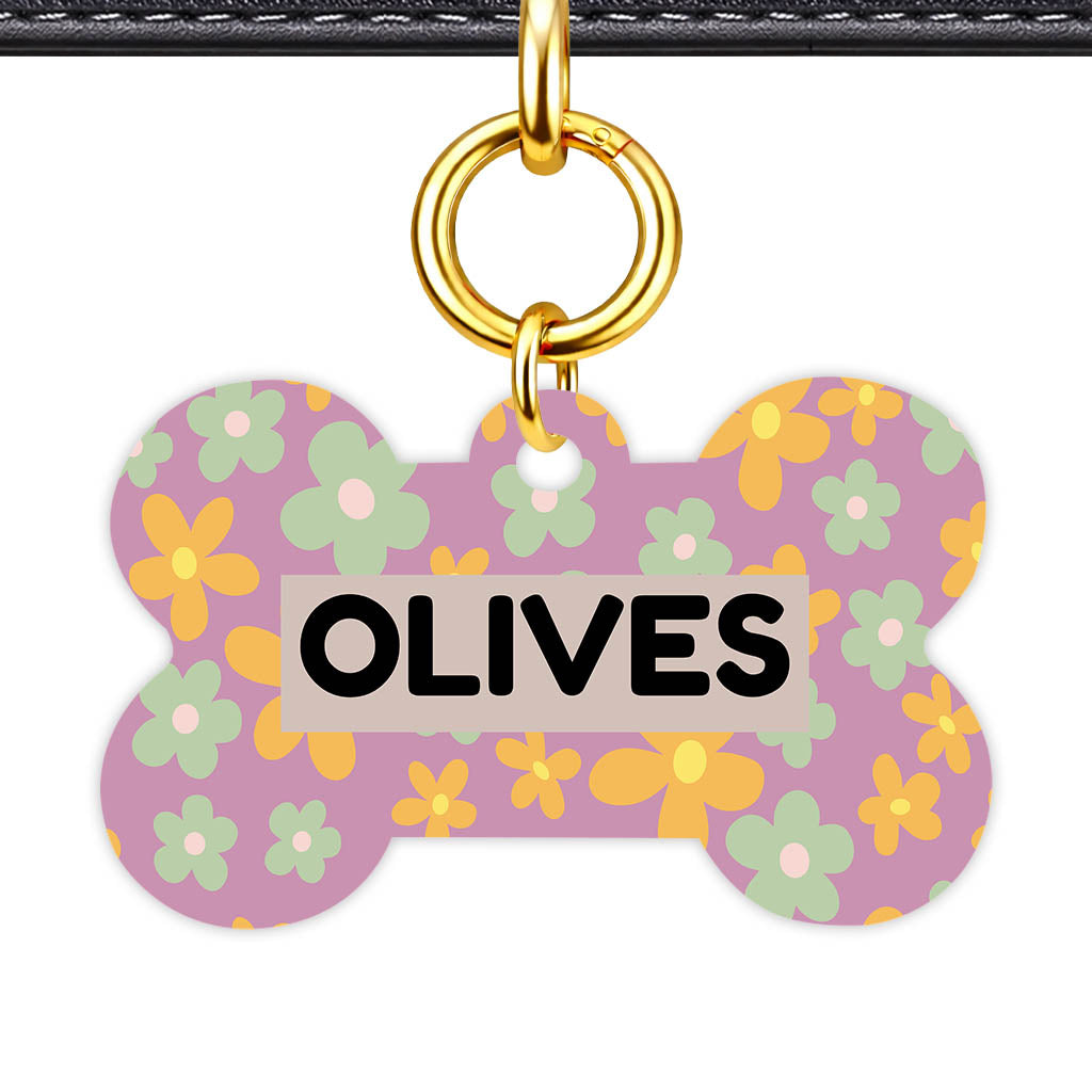 Retro Blooms QR Smart Pet Id Tag Tag (Dog Tag & Cat Tag)