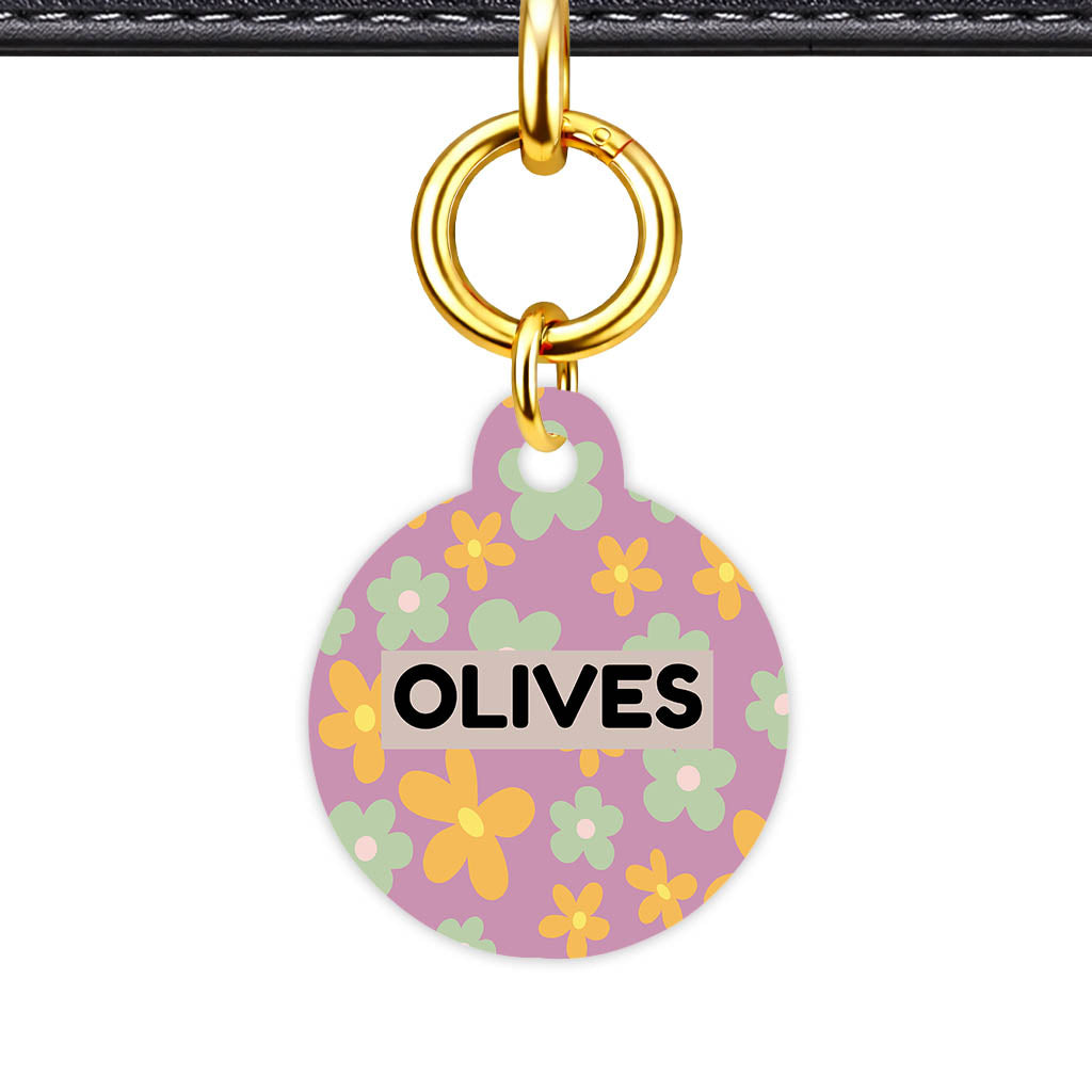 Retro Blooms QR Smart Pet Id Tag Tag (Dog Tag & Cat Tag)