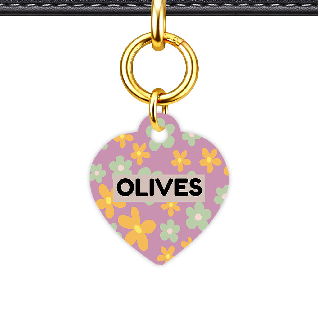 Retro Dog Tag Gold QR Smart Vol 2 | 5 Designs | Heart Bone Circle | Pet ID Tag - Qr Smart Id Unique Retro Blooms Qr Smart Pet Id Dog Tag And Cat Tag Pattern 0057
