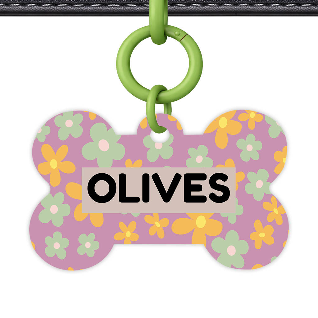 Retro Blooms QR Smart Pet Id Tag Tag (Dog Tag & Cat Tag)