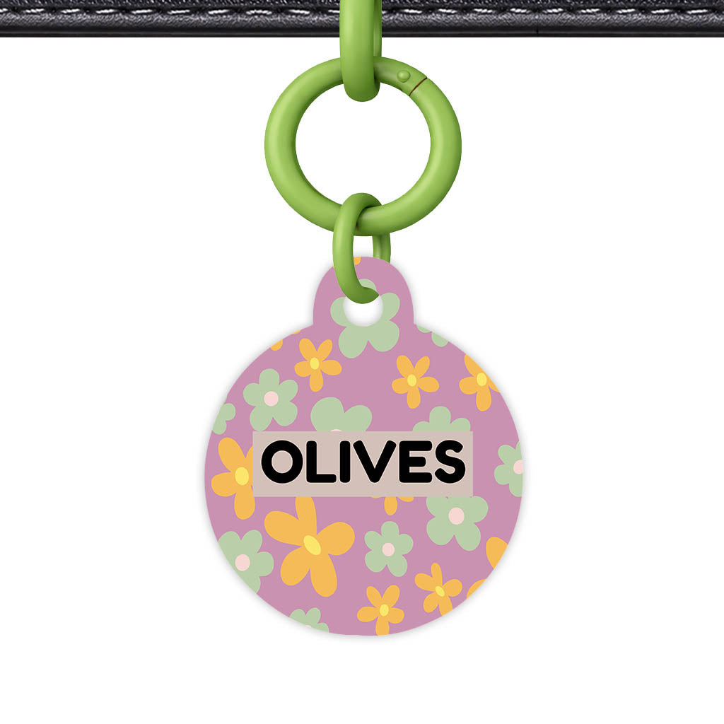 Retro Blooms QR Smart Pet Id Tag Tag (Dog Tag & Cat Tag)
